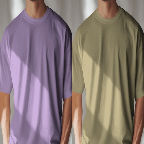 Oversized T-Shirt Solid - Lavender & Gold Yellow