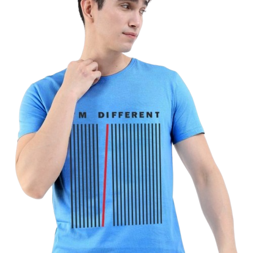 Blue Printed Round Neck T-Shirt