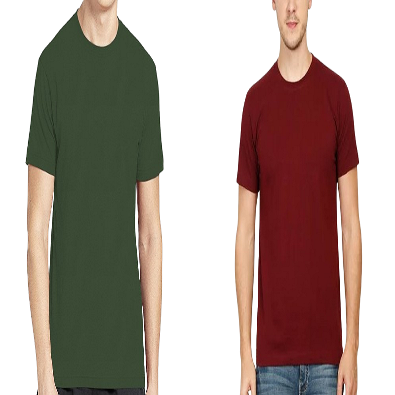 Plain Round Neck T-Shirt - Bottle Green & Maroon Combo
