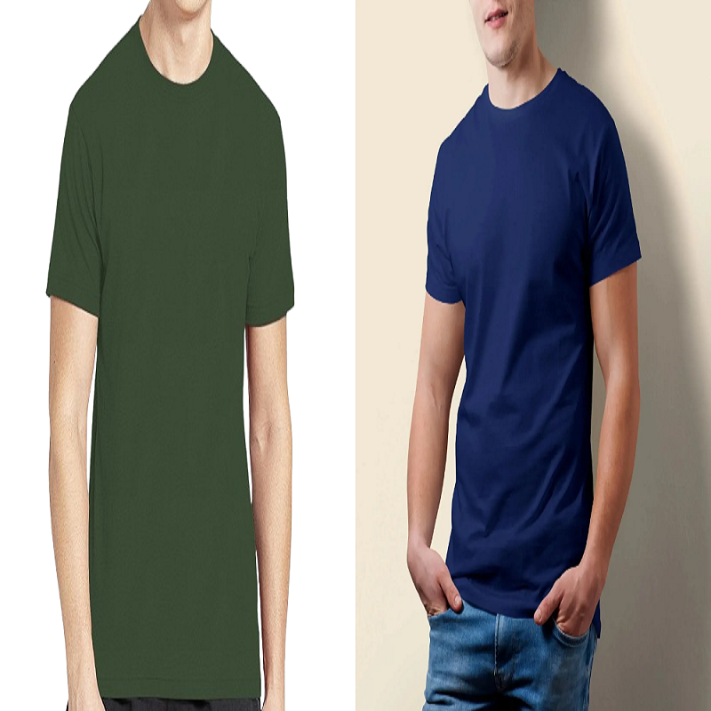 Round Neck T-Shirt - Bottle Green & Navy Combo