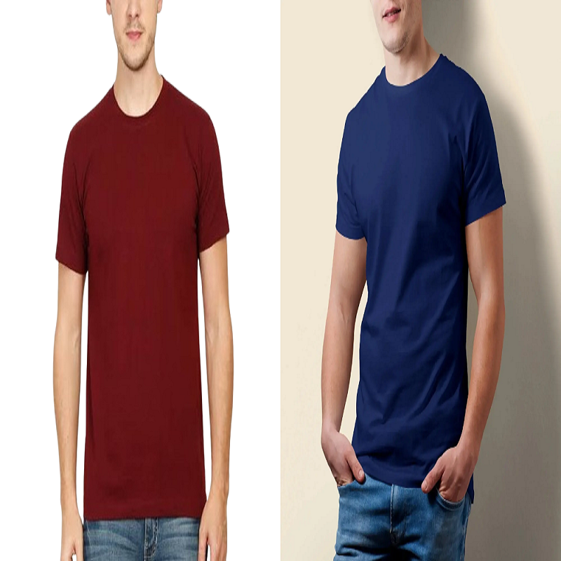 Plain Round Neck T-Shirt - Maroon & Navy Combo